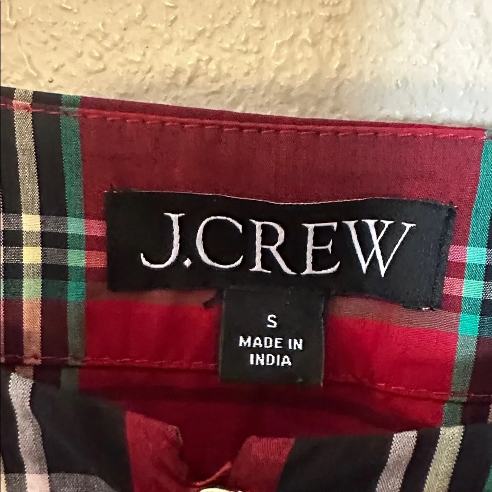 J. Crew Puff-sleeve Poplin‎ Blouse in Good Tidings Plaid Size Small